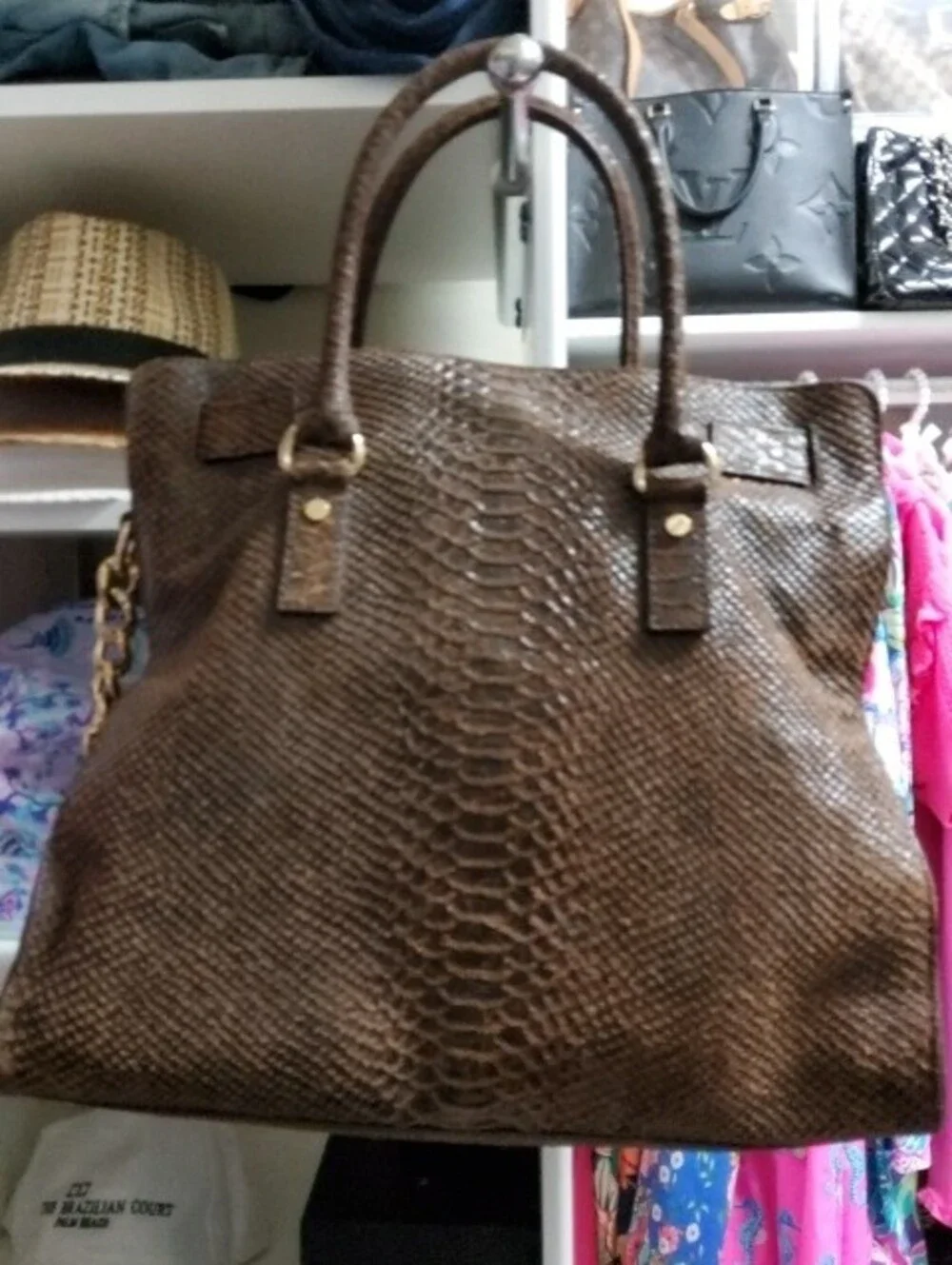 Michael Kors Hamilton Large Leather Moca Tote with Gold Hardware